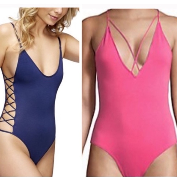 Sam Edelman Tops - 2 Sam Edelman Crisscross Bodysuits M | Pink & Navy Lace-Up One Piece Bundle NWT